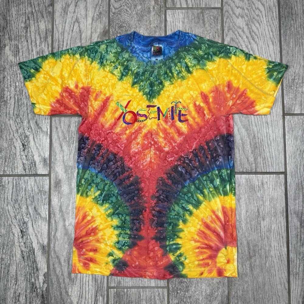 Vintage Yosemite Shirt Mens S Tie‎ Dye Rainbow Embroidered Graphic Tee 90s